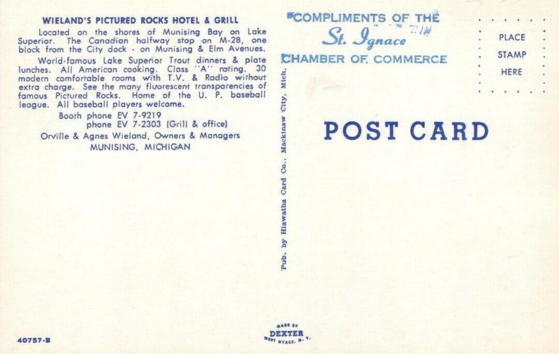 Wahkonsa Hotel (Wielands Pictured Rocks Hotel) - 1950S Postcard For Pictured Rocks Hotel